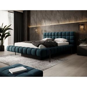 Pat tapitat cu somiera rabatabila si lada depozitare, 160x200 cm, ELTAP, Magentta, metal/poliester, albastru inchis imagine