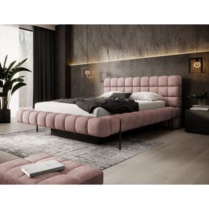 Pat tapitat cu somiera rabatabila si lada depozitare, 160x200 cm, ELTAP, Magentta, metal/poliester, roz imagine