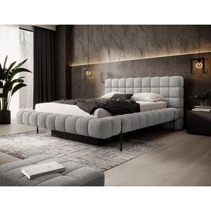 Pat tapitat cu somiera rabatabila si lada depozitare, 180x200 cm, ELTAP, Magentta, metal/poliester, gri deschis imagine