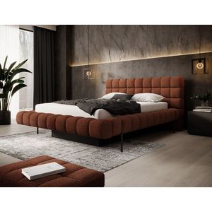 Pat tapitat cu somiera rabatabila si lada depozitare, 180x200 cm, ELTAP, Magentta, metal/poliester, caramiziu imagine