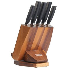Set cutite 6 piese, Zokura, suport rotativ + suport tableta, inox/lemn acacia imagine