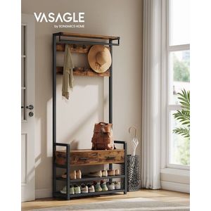 Cuier cu sertare si pantofar, Vasagle, 80.4x30x181.6 cm, PAL/otel, maro rustic imagine