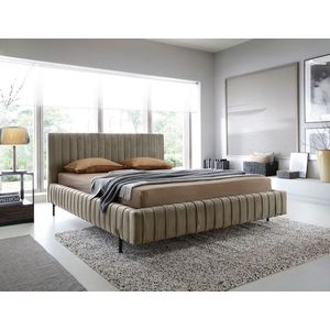 Pat tapitat cu somiera rabatabila si lada depozitare, 140x200 cm, ELTAP, Plissa, metal/poliester, maro deschis imagine