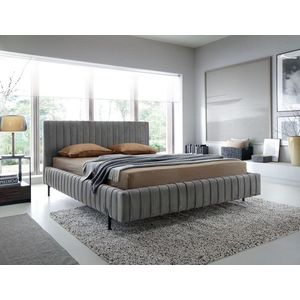 Pat tapitat cu somiera rabatabila si lada depozitare, 180x200 cm, ELTAP, Plissa, metal/poliester, gri imagine