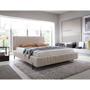 Pat tapitat cu somiera rabatabila si lada depozitare, 180x200 cm, ELTAP, Plissa, metal/poliester, bej deschis imagine