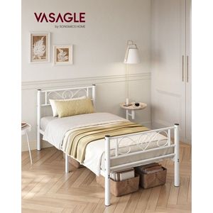 Cadru de pat Single, Vasagle, 90x190 cm, otel, alb imagine