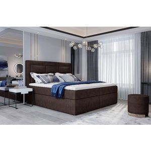 Pat tapitat cu lada depozitare, 140x200 cm, ELTAP, VIV-03-1.4, Vivre, lemn/poliester, maro inchis imagine