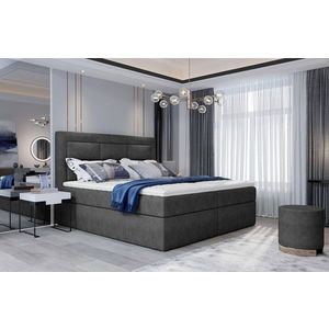 Pat tapitat cu lada depozitare, 160x200 cm, ELTAP, VIV-05-1.6, Vivre, lemn/poliester, gri inchis imagine