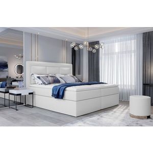 Pat tapitat cu lada depozitare, 140x200 cm, ELTAP, VIV-23-1.4, Vivre, lemn/poliester, alb imagine