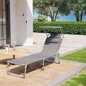 Sezlong pliabil cu parasolar si tetiera, Songmics, max 150 kg, 193x5329.5 cm, gri imagine