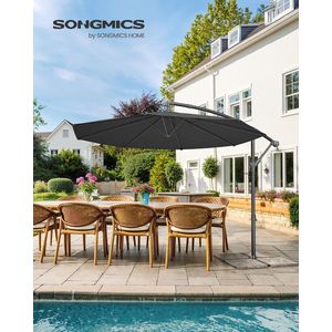 Umbrela pentru gradina cu picior lateral si iluminare LED solara, Songmics, 300 cm, protectie UV 50+, gri imagine
