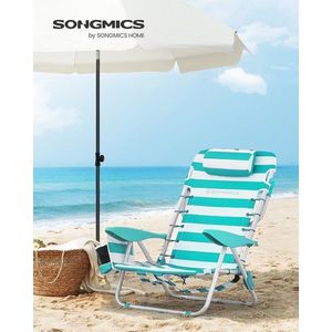 Scaun de plaja / camping, Songmics, se poate purta ca rucsac, spatar reglabil, max 150 kg, verde/alb imagine