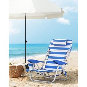 Scaun de plaja / camping, Songmics, se poate purta ca rucsac, spatar reglabil, max 150 kg, albastru/alb imagine