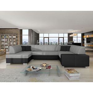 Coltar extensibil stanga 6 locuri ELTAP, Hv36, Havana, 322x204x72 cm, lemn/poliester, gri/negru imagine