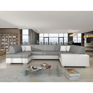 Coltar extensibil stanga 6 locuri ELTAP, Hv37, Havana, 322x204x72 cm, lemn/poliester, gri inchis/alb imagine