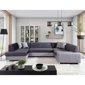 Coltar extensibil stanga 6 locuri ELTAP, Hv47, Havana, 322x204x72 cm, lemn/poliester, gri inchis/gri deschis imagine