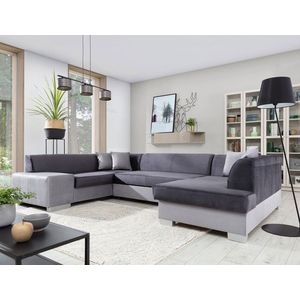 Coltar extensibil dreapta 6 locuri ELTAP, Hv48, Havana, 322x204x72 cm, lemn/poliester, gri inchis/gri deschis imagine