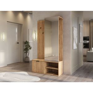 Dulap cu pantofar, cuier si oglinda ELTAP, Oturra, 100x35x189 cm, PAL, stejar imagine