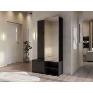 Dulap cu pantofar, cuier si oglinda ELTAP, Oturra, 100x35x189 cm, PAL, negru imagine