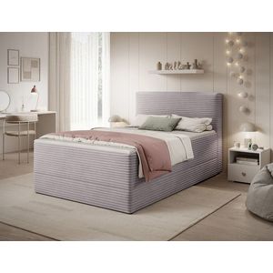 Pat continental tapitat cu lada depozitare, 140x200 cm, ELTAP, Alamito, lemn/poliester, gri deschis imagine