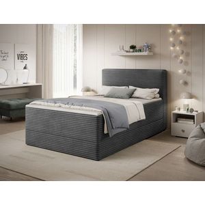 Pat continental tapitat cu lada depozitare, 140x200 cm, ELTAP, Alamito, lemn/poliester, gri inchis imagine