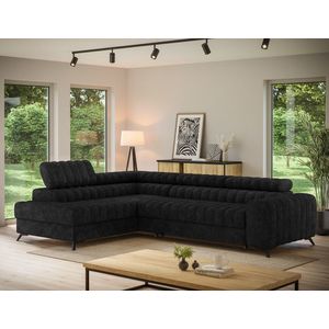Coltar extensibil stanga 5 locuri ELTAP, LT-06AU, Kanedo, 269x204x86 cm, lemn/poliester, negru imagine
