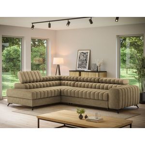 Coltar extensibil stanga 5 locuri ELTAP, LT-20NU, Kanedo, 269x204x86 cm, lemn/poliester, maro imagine