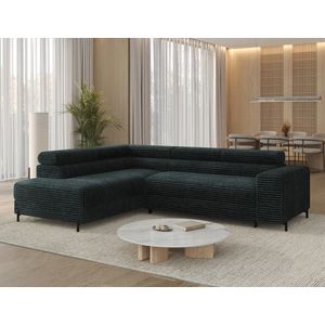 Coltar extensibil stanga 5 locuri ELTAP, Colesio, 274x200x93 cm, lemn/poliester, verde inchis imagine