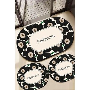 Set covorase de baie, L'essentiel Maison, Oweld, Ecru/Negru imagine