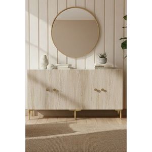 Consola, Hanah Home, Simple 150, 150x75x32 cm, White / Travertine / Gold imagine