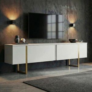 Comoda TV, Nordure, Onera, 180x50x30 cm, Alb/Auriu imagine