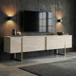 Comoda TV, Nordure, Onera, 180x50x30 cm, Travertin / Auriu imagine