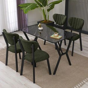 Set masa extensibila si scaune, Hanah Home, Elma, Verde/Negru imagine