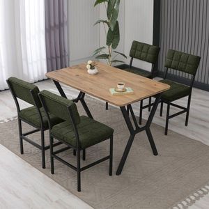 Set masa extensibila si scaune, Hanah Home, Dubai, Verde / Nuc imagine