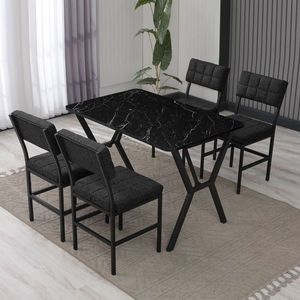 Set masa extensibila si scaune, Hanah Home, Dubai, Antracit / Negru imagine