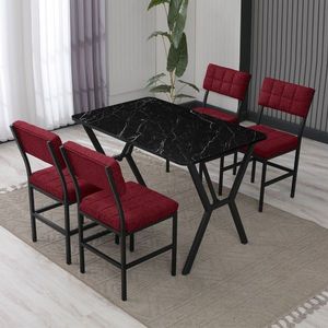 Set masa extensibila si scaune, Hanah Home, Dubai, Burgundiu / Negru imagine