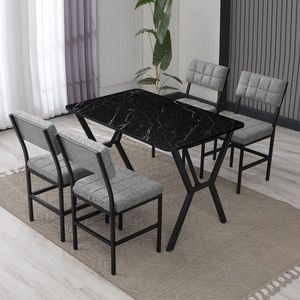 Set masa extensibila si scaune, Hanah Home, Dubai, Gri/Negru imagine