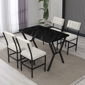 Set masa extensibila si scaune, Hanah Home, Dubai, Crem/Negru imagine