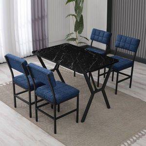 Set masa extensibila si scaune, Hanah Home, Dubai, Navy Blue / Black imagine