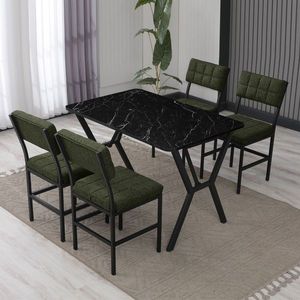 Set masa extensibila si scaune, Hanah Home, Dubai, Verde/Negru imagine