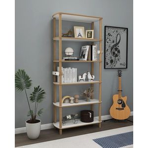 Corp biblioteca, Hanah Home, Rosa 6, 80x174x30 cm, Stejar / Alb imagine