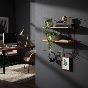 Raft de perete, Hanah Home, Cm-071, 58x42x15 cm, Aur / Natural imagine