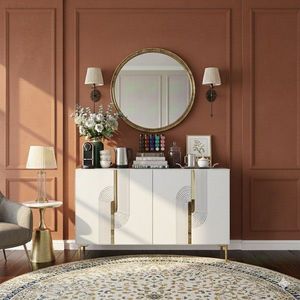 Consola, Hanah Home, Meyra 120, 120x75x32 cm, Alb/Auriu imagine