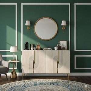 Consola, Hanah Home, Meyra 120, 120x75x32 cm, Alb / Travertin / Auriu imagine