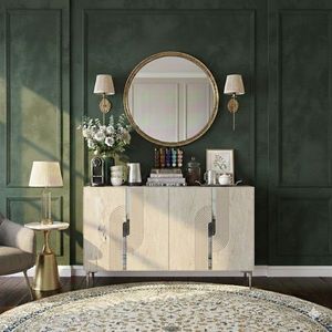 Consola, Hanah Home, Meyra 120, 120x75x32 cm, White / Travertine / Silver imagine