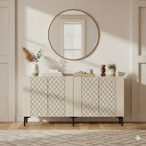 Consola, Hanah Home, Resso 150, 150x75x32 cm, Alb / Travertin imagine