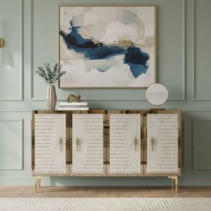 Consola, Hanah Home, Tuna 120, 120x75x32 cm, White / Travertine / Gold imagine