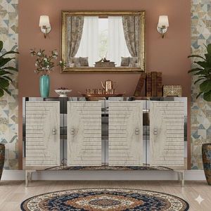 Consola, Hanah Home, Tuna 120, 120x75x32 cm, White / Travertine / Silver imagine