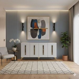 Consola, Hanah Home, Rany 150, 150x75x32 cm, Alb/Auriu imagine