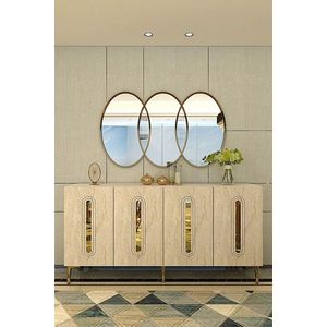 Consola, Hanah Home, Rany 150, 150x75x32 cm, White / Travertine / Gold imagine